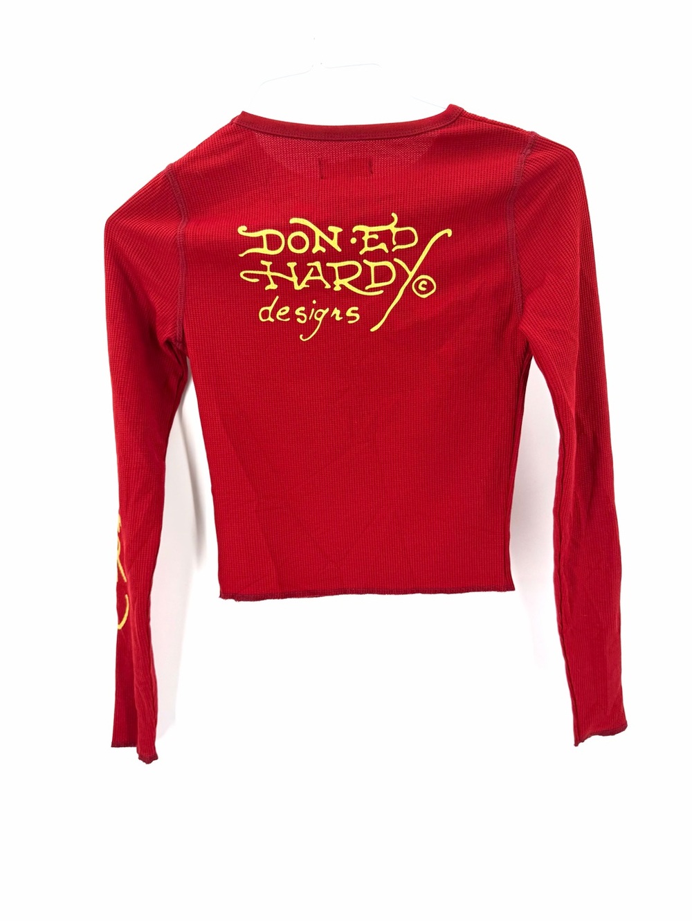 Ed Hardy NWT Crawling Tiger Thermal Wine Red Crew Crop Long Sleeve Y2K Top - Picture 5 of 7